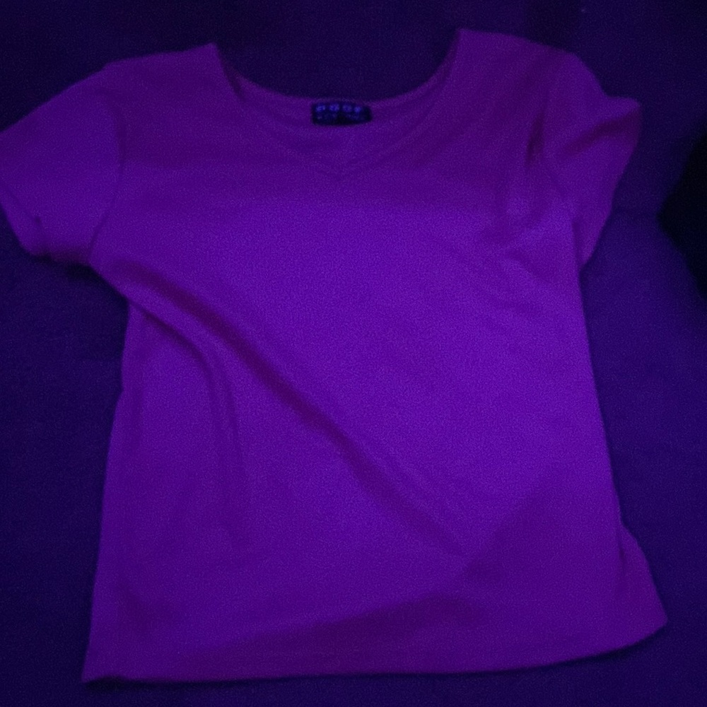 Pink,  POOF shirt.
